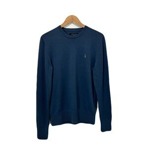 All Saints Men’s Teal Blue Merino Wool Crew Neck Sweater Size M